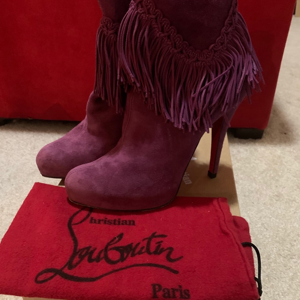 Christian Louboutin ROM 120 Suede Fringe Boots 36